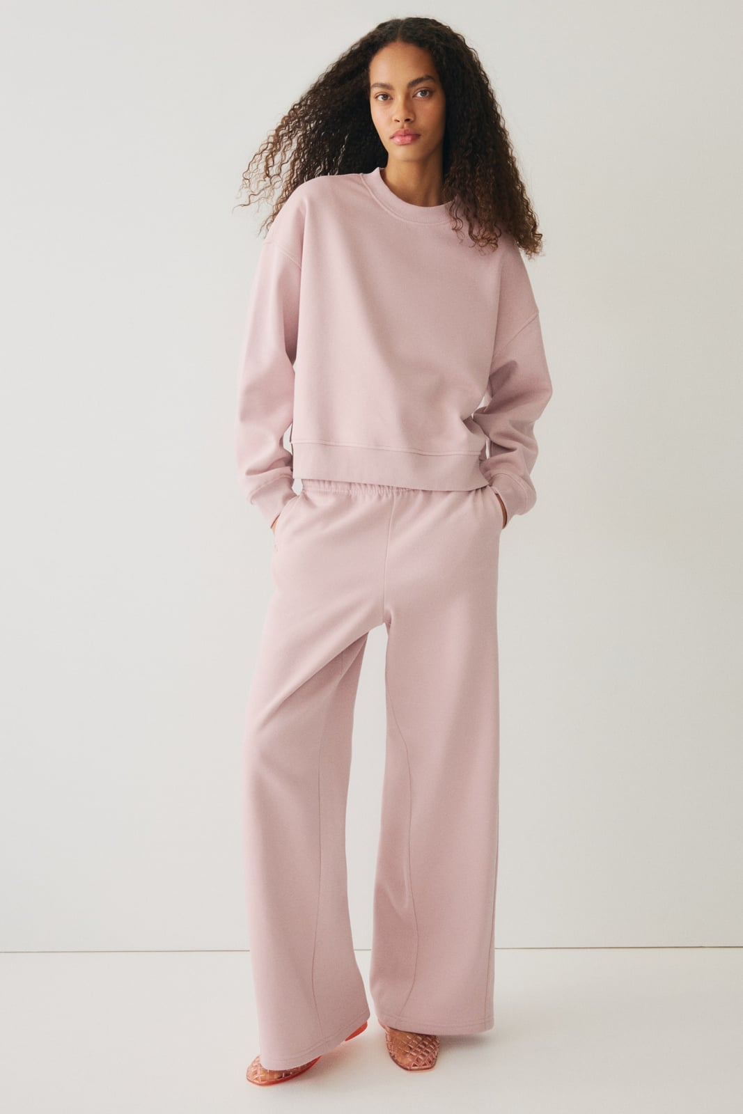 Pale Pink Matching Set with Flat Shoes Pale Pink Matching Set with Flat Shoes — Trendy Jogging Outfits