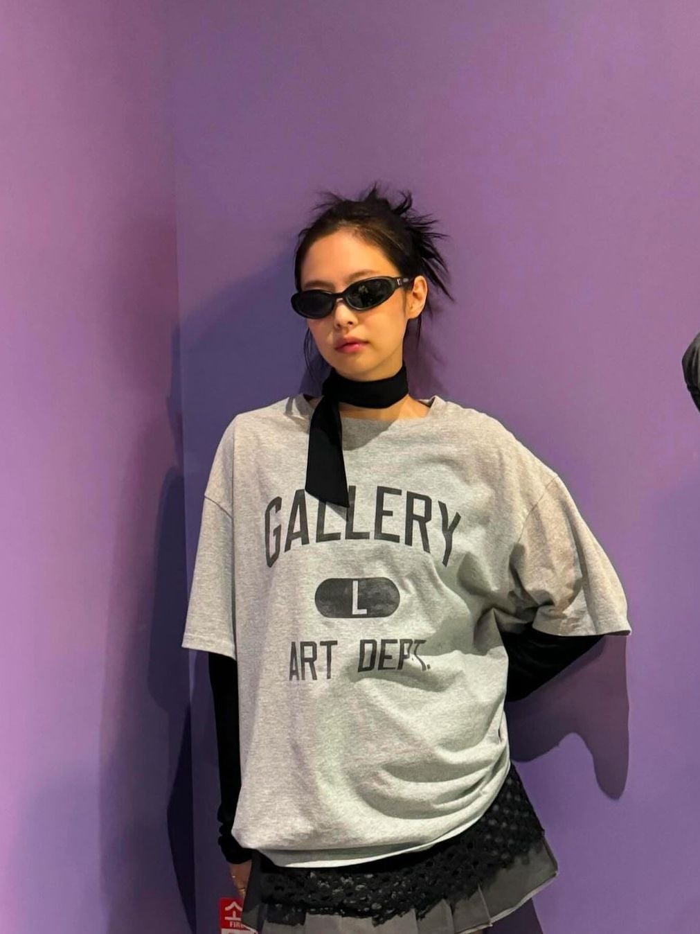 Oversized Graphic Tee Over Long-Sleeve Shirt Oversized Graphic Tee Over Long-Sleeve Shirt — Trendy K-pop Outfits