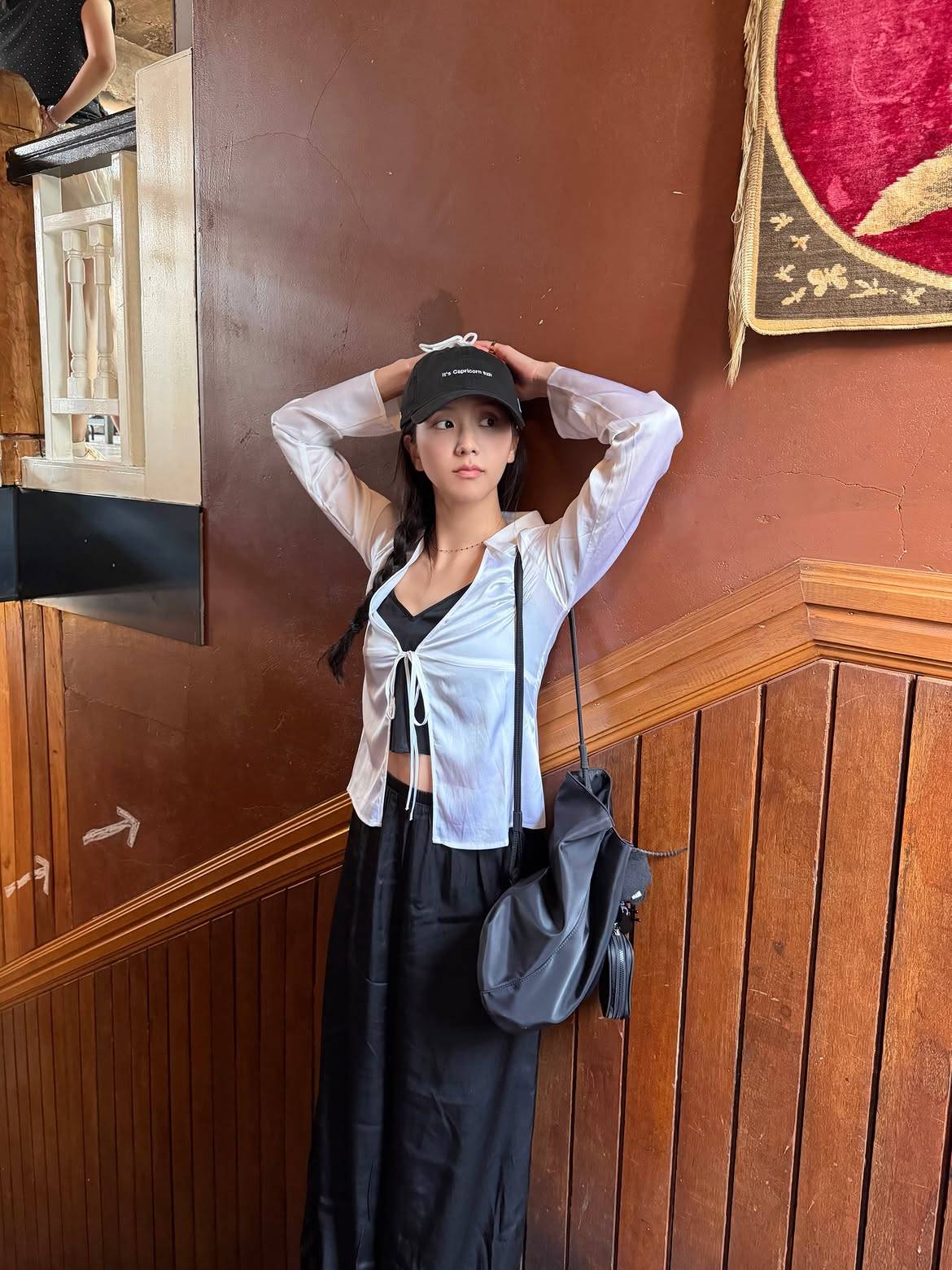 Tie-Front Blouse with Wide-Leg Pants and Bralette Tie-Front Blouse with Wide-Leg Pants and Bralette — Trendy K-pop Outfits