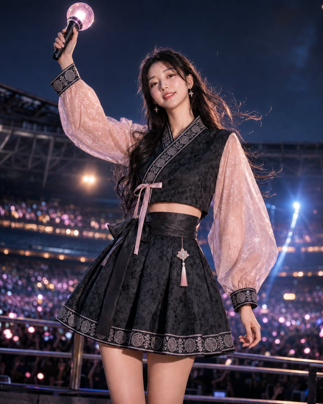 Cropped Vest and Flared Skirt Set with Sheer Top Cropped Vest and Flared Skirt Set with Sheer Top — Trendy K-pop Outfits