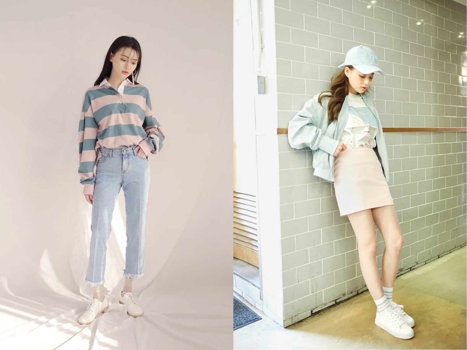 Striped Rugby Shirt with Straight-Leg Jeans Striped Rugby Shirt with Straight-Leg Jeans — Trendy K-pop Outfits