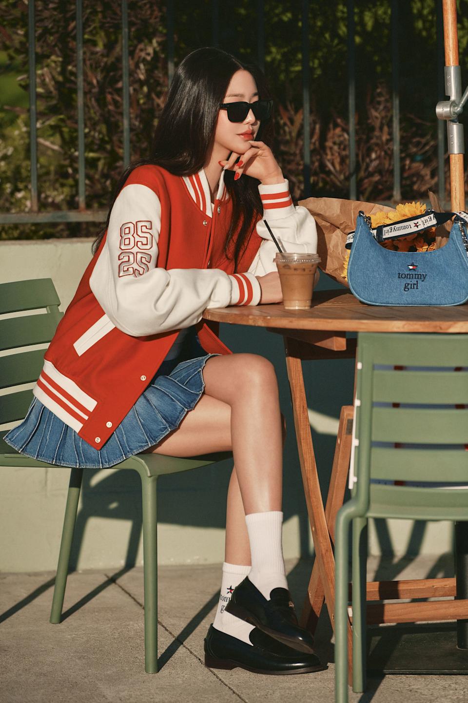 Varsity Jacket with Pleated Mini Skirt Varsity Jacket with Pleated Mini Skirt — Trendy K-pop Outfits