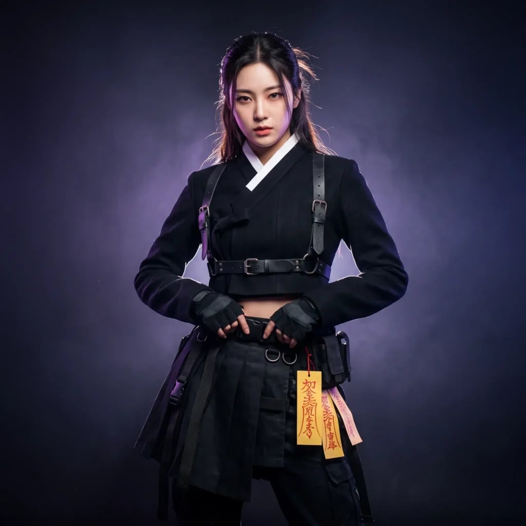 Black Cropped Jacket with Harness Detail Black Cropped Jacket with Harness Detail — Trendy K-pop Outfits