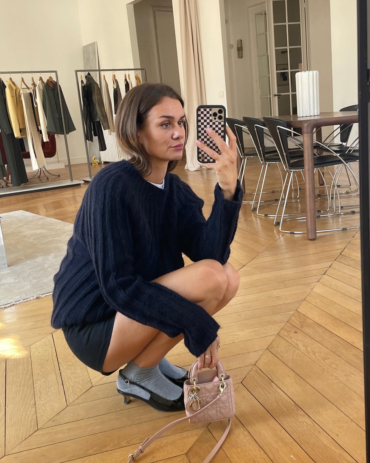 Cable Knit Sweater, Black Shorts, and Strapped Kitten Heels — Trendy Kitten Heels Outfits