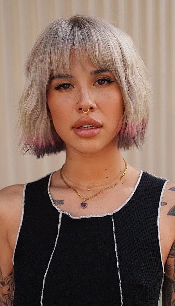25 Cute Haircuts with Trendy Hair Color Ideas : Blonde and Lavender Bob Haircut