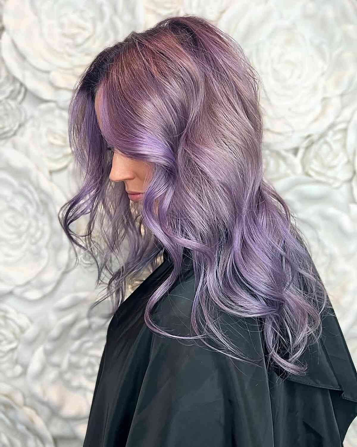 Mid-Back Silvery Lavender With Wispy Fringe Mid-Back Silvery Lavender With Wispy Fringe — Trendy Lavender Hair