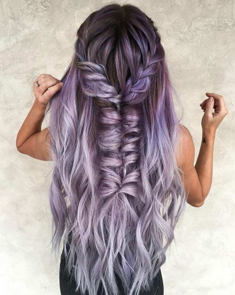 Mid-Back Lavender Grey Fishtail Braid Mid-Back Lavender Grey Fishtail Braid — Trendy Lavender Hair