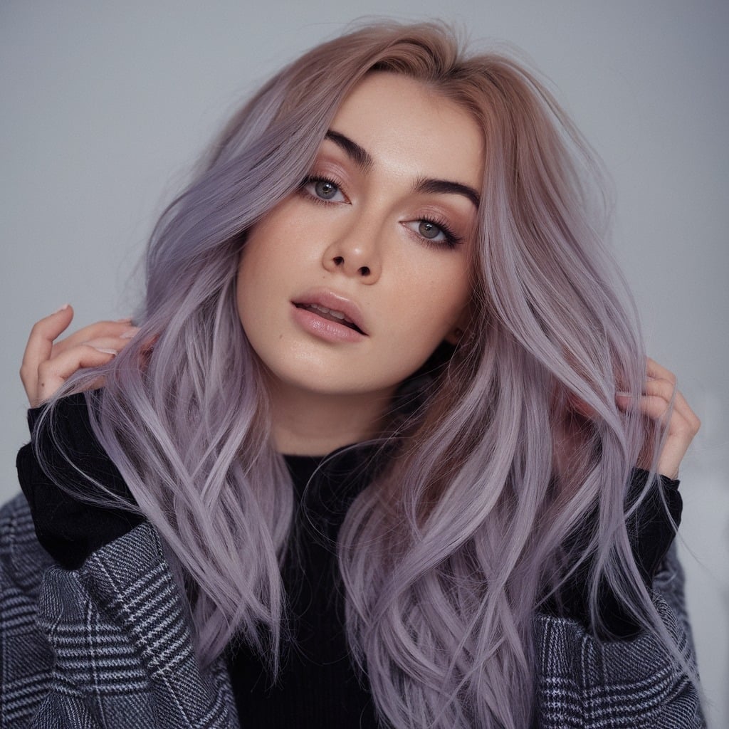 Mid-Back Lavender Blonde Balayage Mid-Back Lavender Blonde Balayage — Trendy Lavender Hair