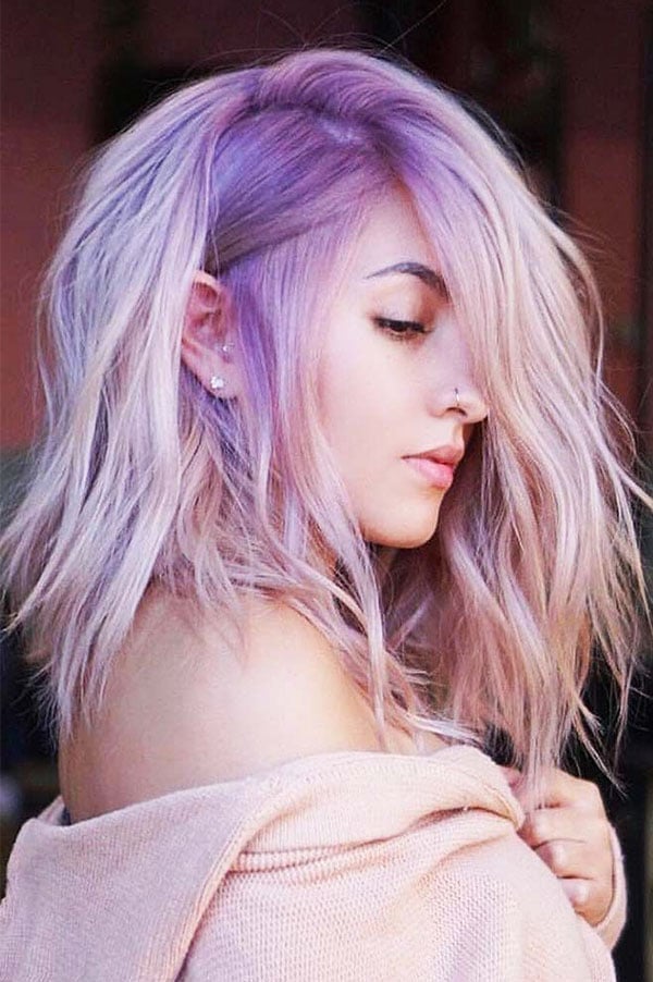 Collarbone Bob Ombre With Curtain Bangs Collarbone Bob Ombre With Curtain Bangs — Trendy Lavender Hair