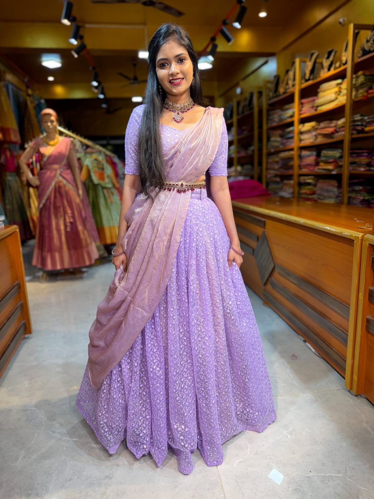 Festive Lavender Blouse and Embellished Skirt Festive Lavender Blouse and Embellished Skirt — Trendy Lavender Outfits