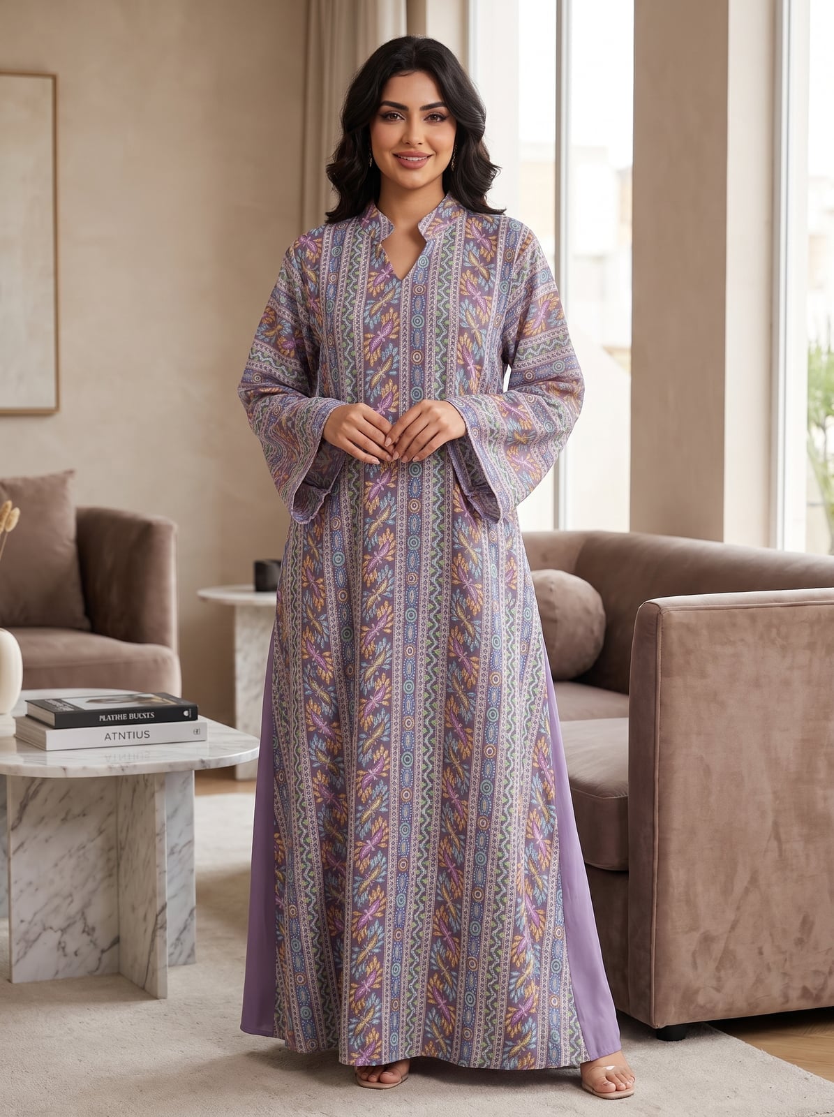 Flowing Dress with Purple Geometric Print Flowing Dress with Purple Geometric Print — Trendy Lavender Outfits