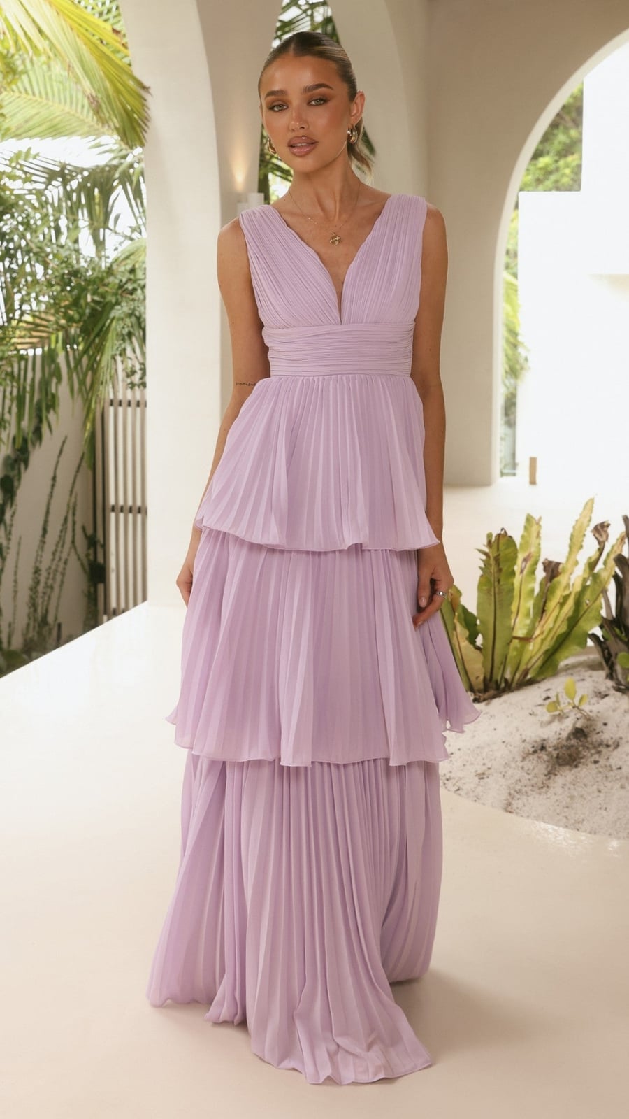 Lilac Tiered Chiffon Maxi Dress Lilac Tiered Chiffon Maxi Dress — Trendy Lavender Outfits