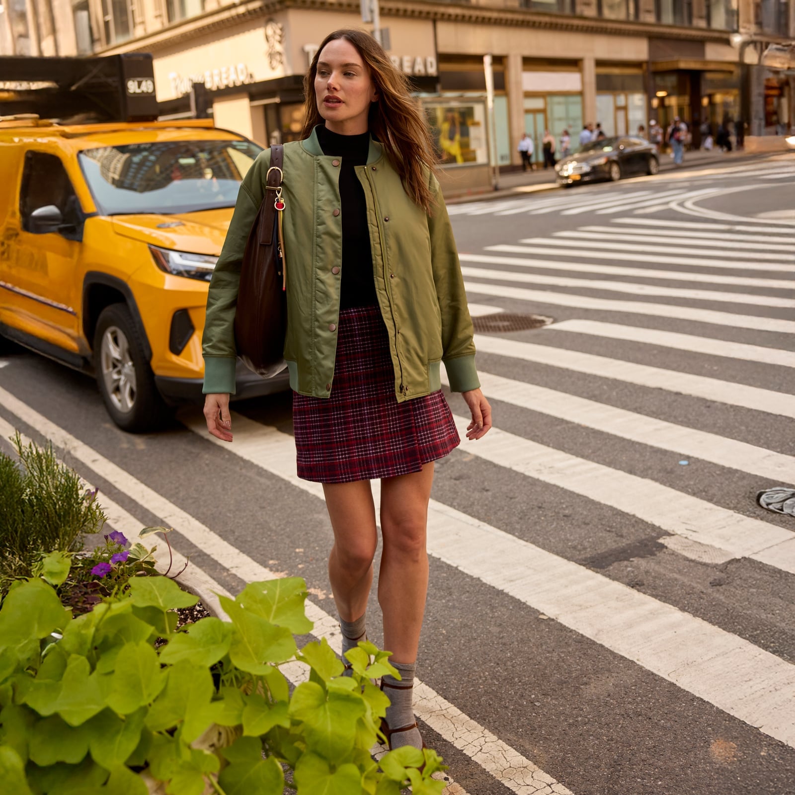 Bomber Jacket With Plaid Mini Skirt Bomber Jacket With Plaid Mini Skirt — Trendy Layering Outfits
