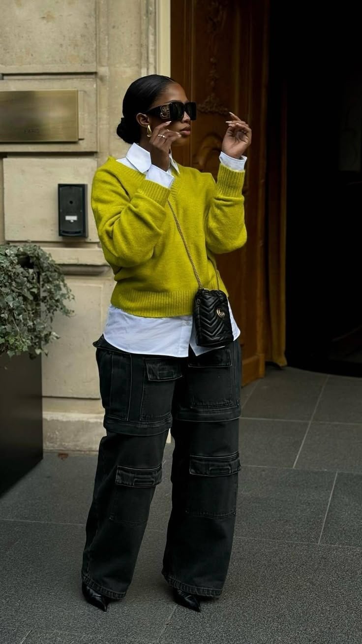 Yellow Sweater Over Button-Down Shirt Yellow Sweater Over Button-Down Shirt — Trendy Layering Outfits