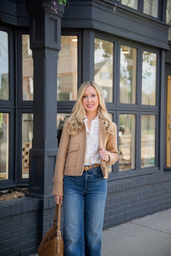 Cropped Jacket With Lace Top And Jeans Cropped Jacket With Lace Top And Jeans — Trendy Layering Outfits