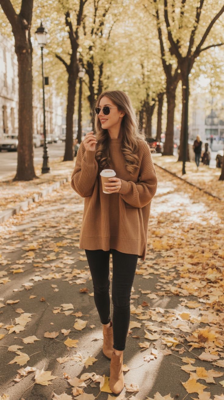 Camel Chunky Knit Sweater with Black Skinny Jeans Camel Chunky Knit Sweater with Black Skinny Jeans — Trendy Lazy Outfits