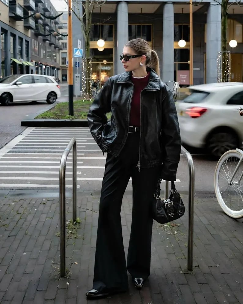 90's Fashion Leather Jacket Women Oversized Bomber Jacket