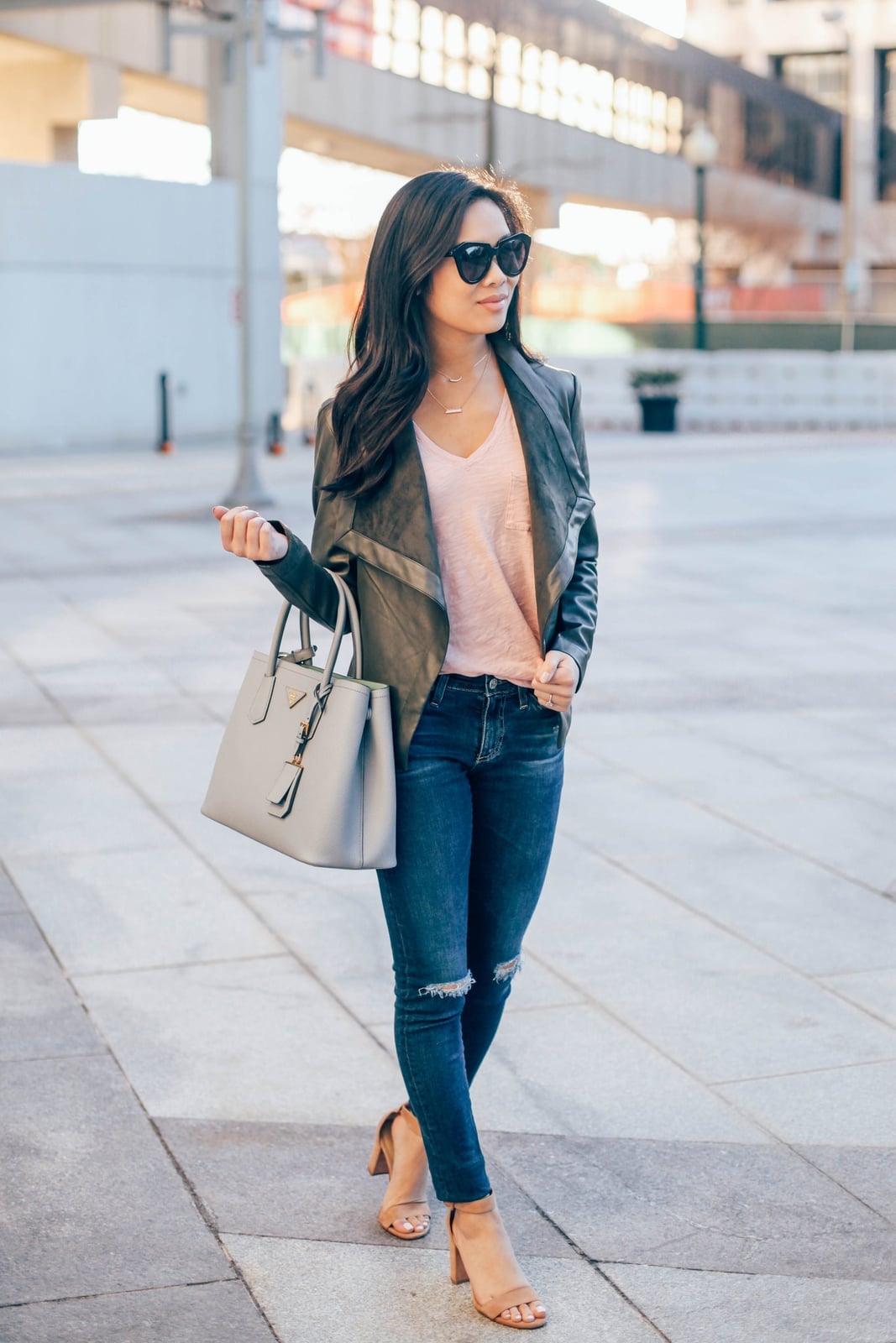 Relaxed Grey Leather Jacket with Drape Front Relaxed Grey Leather Jacket with Drape Front — Trendy Leather Jacket Outfits Women