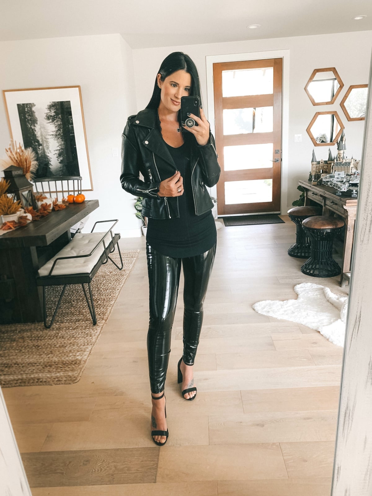 Patent Leather Leggings with Moto Jacket Patent Leather Leggings with Moto Jacket — Trendy Leggings Outfits