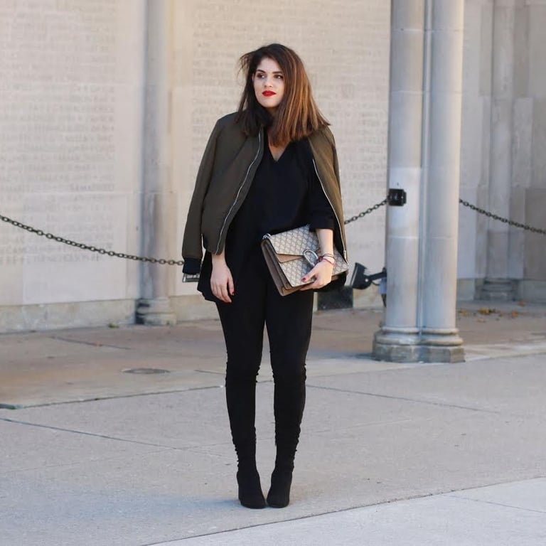 Olive Bomber Jacket with Black Leggings Olive Bomber Jacket with Black Leggings — Trendy Leggings Outfits