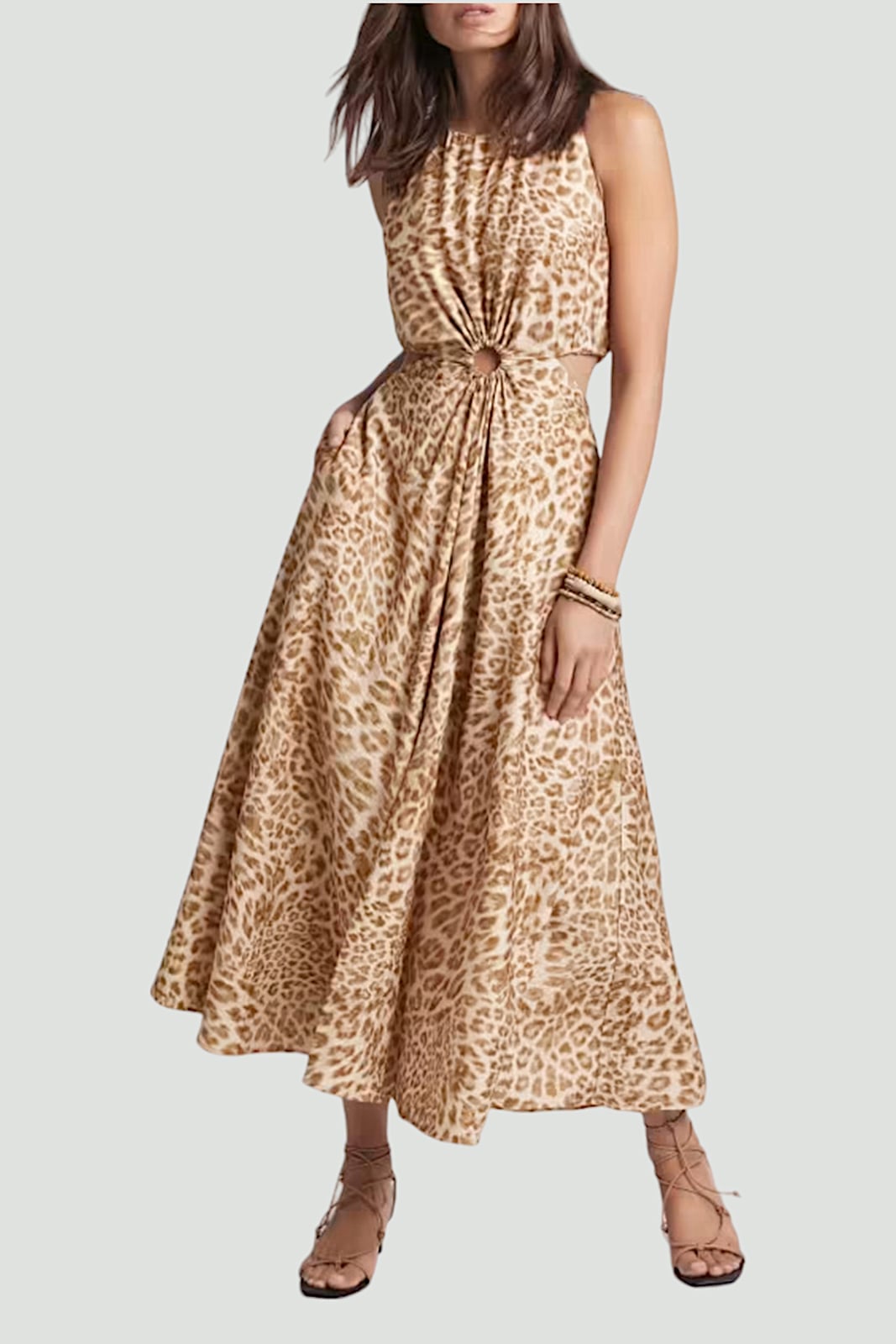Halter Neck Leopard Midi Dress With Cut-Out — Trendy Leopard Dress
