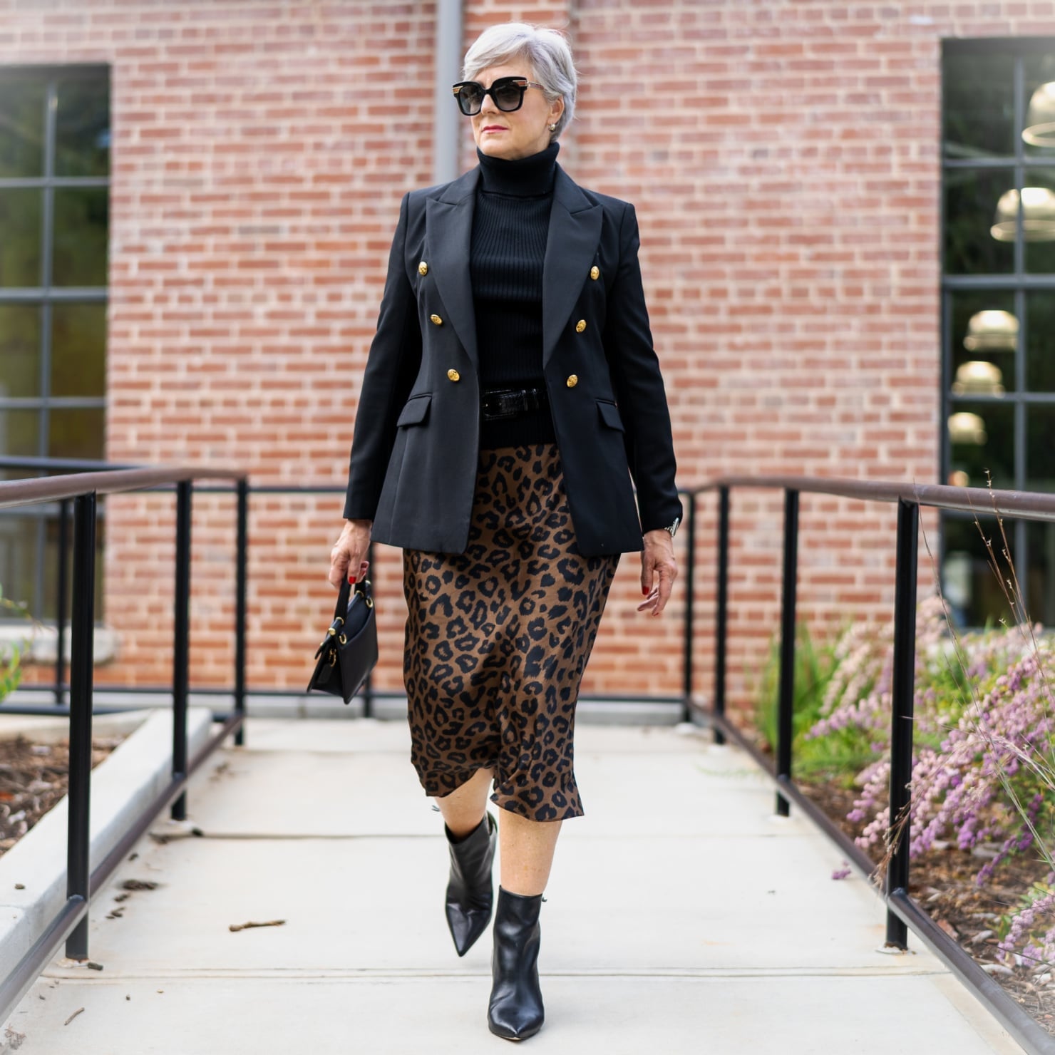 Leopard Midi Skirt With Black Blazer — Trendy Leopard Skirt Outfit