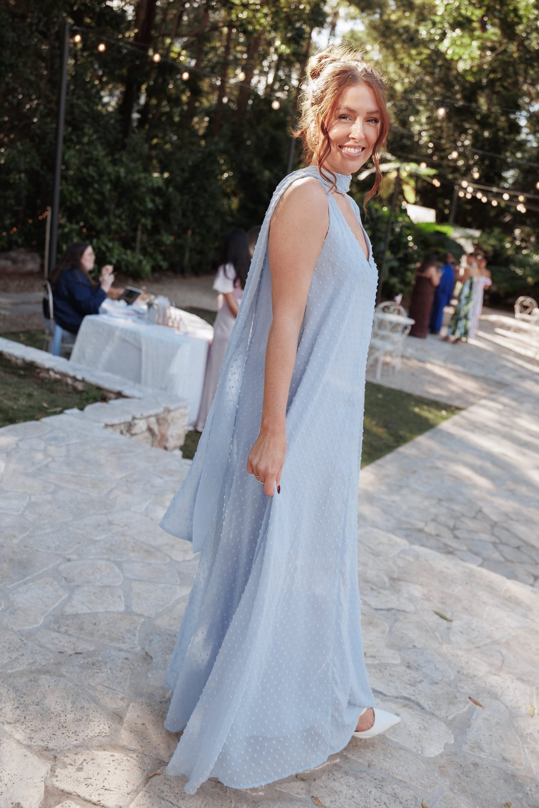 Pale Blue Sheer Maxi Dress with Cape Detail Pale Blue Sheer Maxi Dress with Cape Detail — Trendy Light Blue Outfits