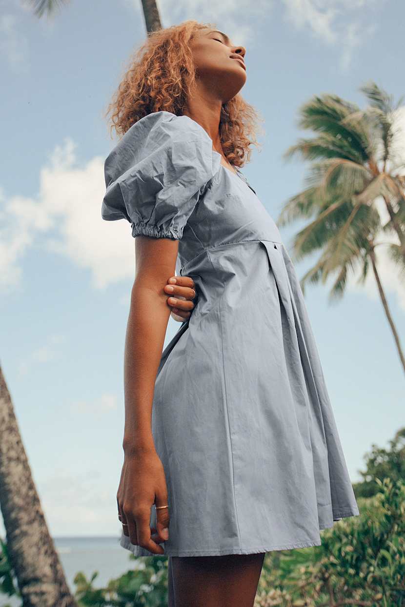 Light Blue Cotton Babydoll Mini Dress with Puff, Office-Safe Version Light Blue Cotton Babydoll Mini Dress with Puff, Office-Safe Version — Trendy Light Blue Outfits