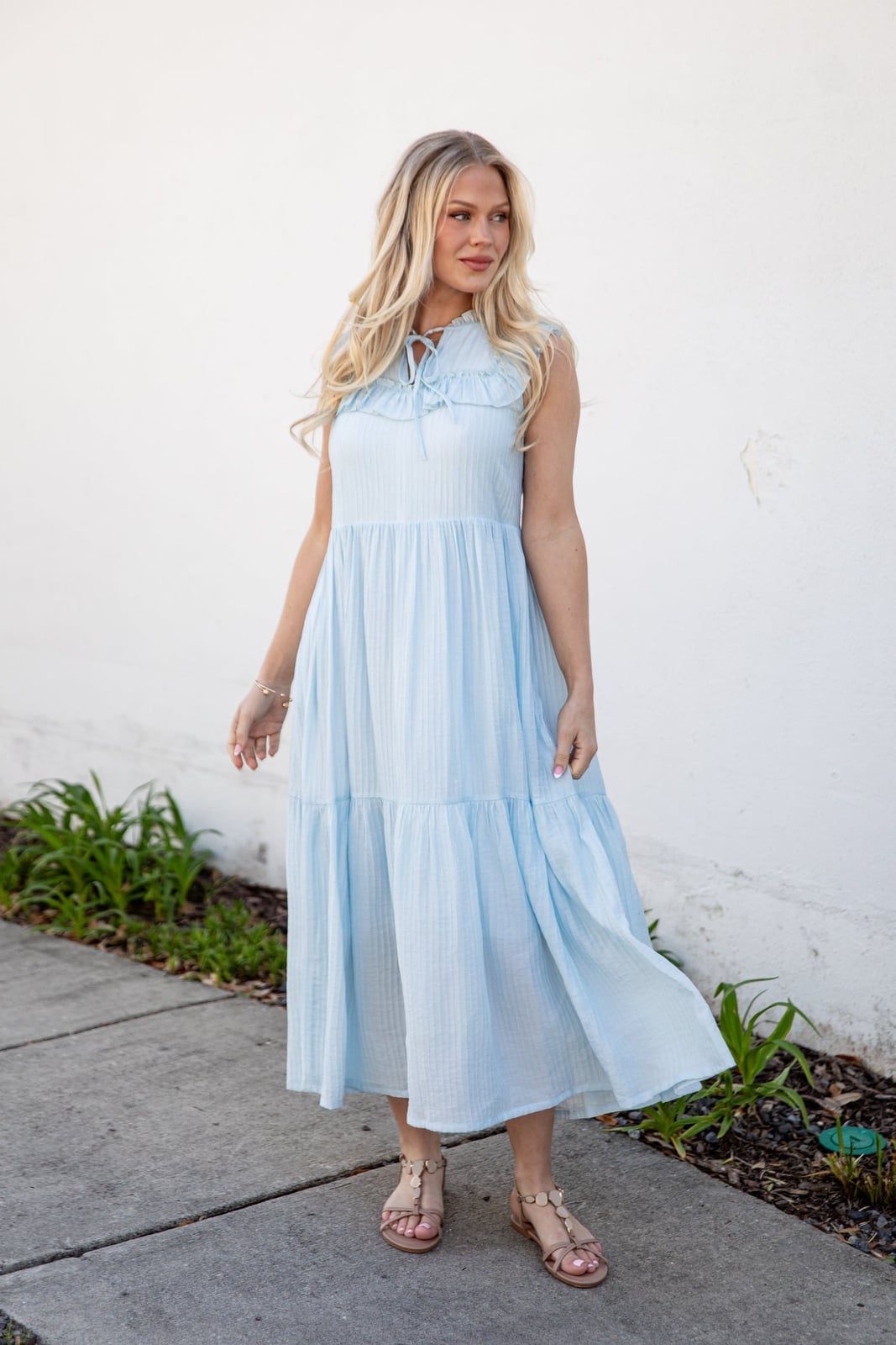 Light Blue Tiered Maxi Dress in Gauze-Like Fabric Light Blue Tiered Maxi Dress in Gauze-Like Fabric — Trendy Light Blue Outfits