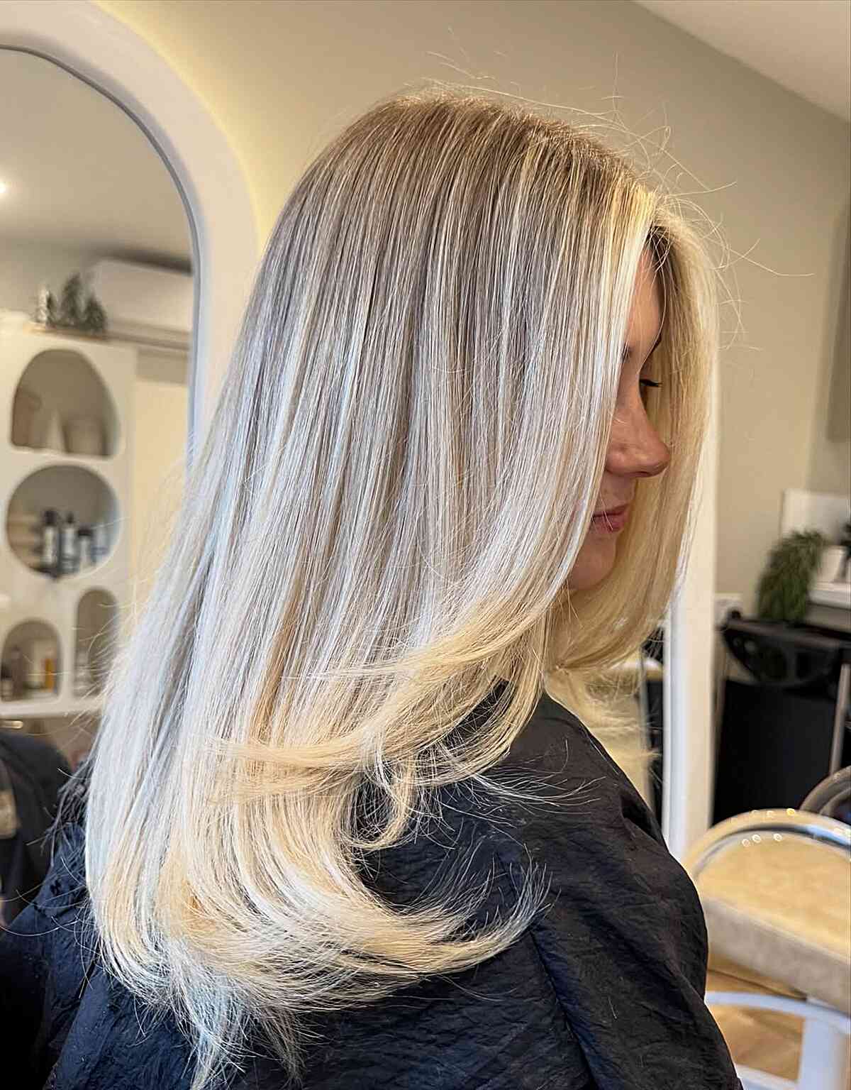Collarbone Platinum Blonde With Root Shadow — Trendy Light Hair Color