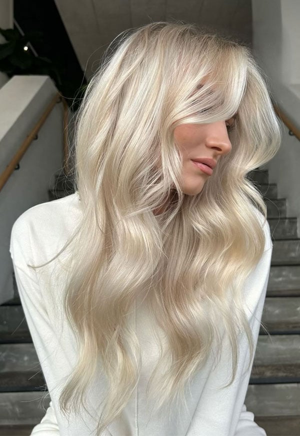 Long Pearl Blonde With Babylights — Trendy Light Hair Color