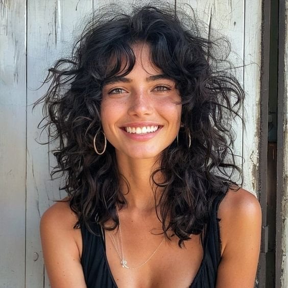 Collarbone Shag With Tousled Curtain Bangs Collarbone Shag With Tousled Curtain Bangs — Trendy Long Curly Hair
