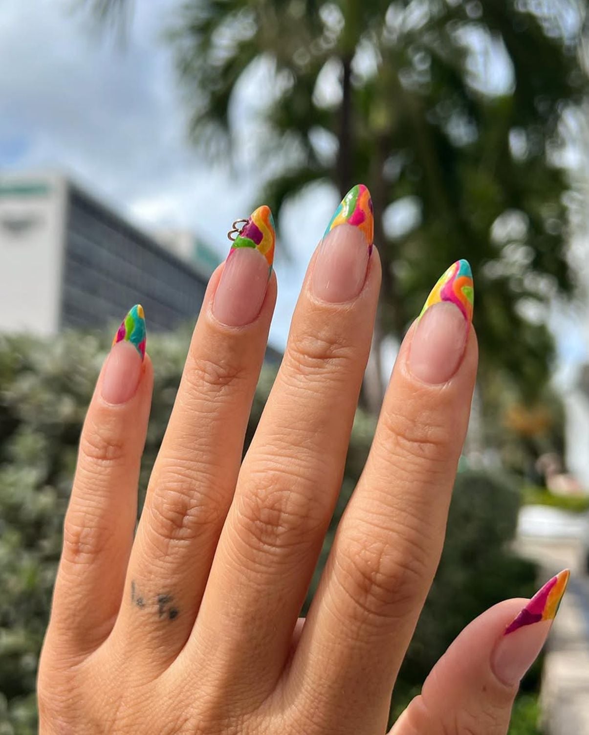 Abstract Colorful French Tips Stilettos Abstract Colorful French Tips Stilettos — Trendy Long Nails