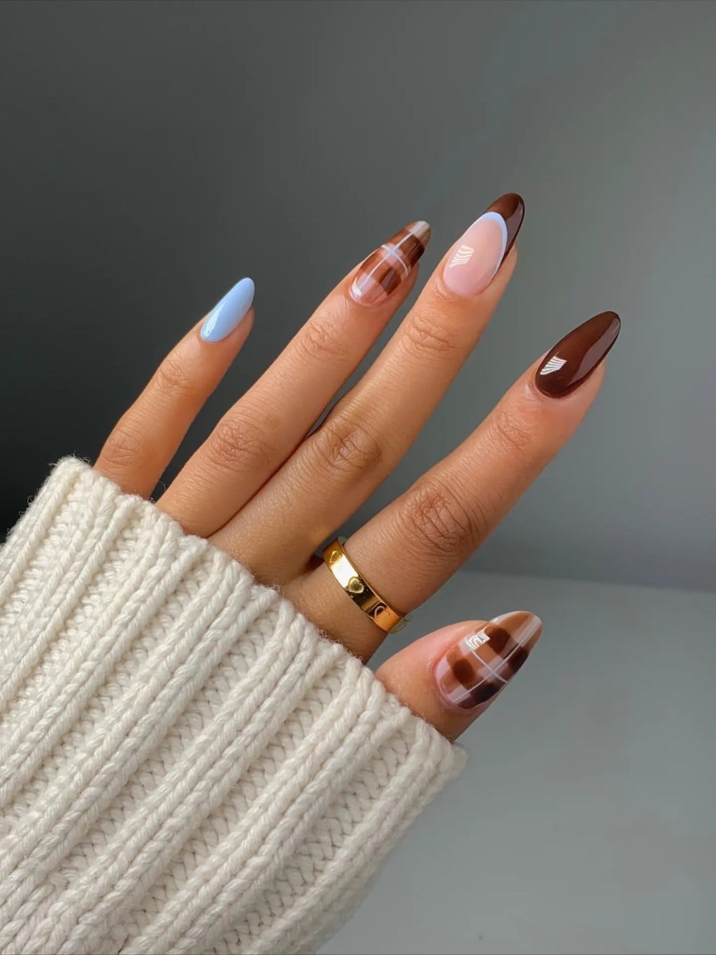 Plaid and French Tip Almond Nails Plaid and French Tip Almond Nails — Trendy Long Nails