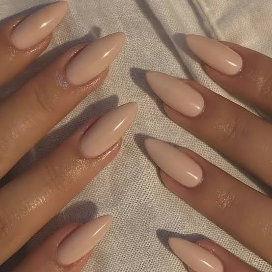 Opaque Nude Glossy Long Almond Nails Opaque Nude Glossy Long Almond Nails — Trendy Long Nails