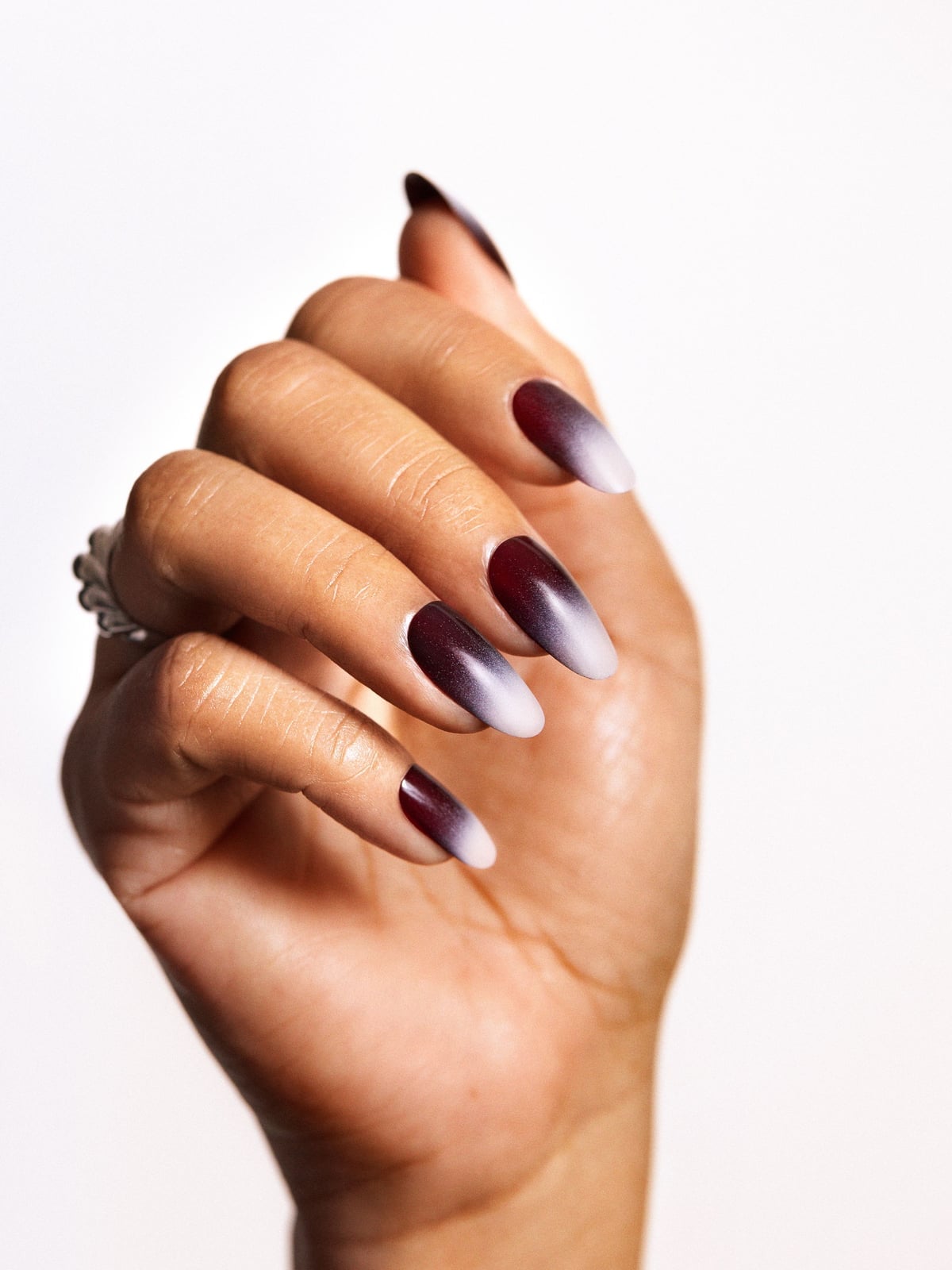 Matte Dark Red to White Ombre Stilettos Matte Dark Red to White Ombre Stilettos — Trendy Long Nails