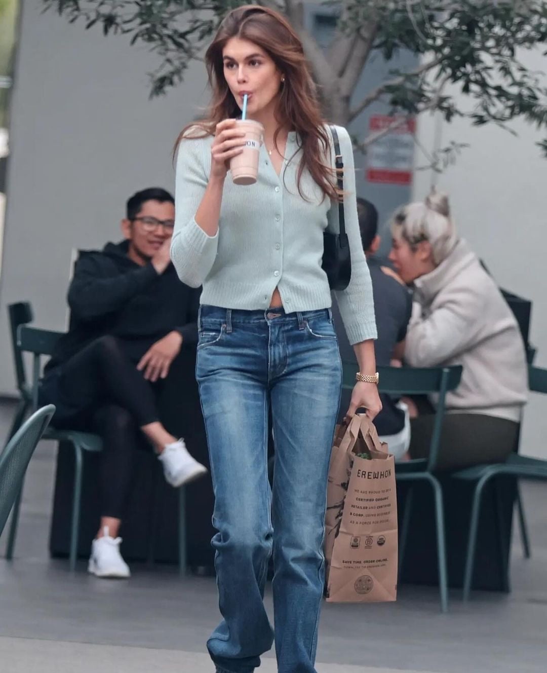 Pale Blue Cardigan with Blue Denim Jeans Pale Blue Cardigan with Blue Denim Jeans — Trendy Los Angeles Outfits