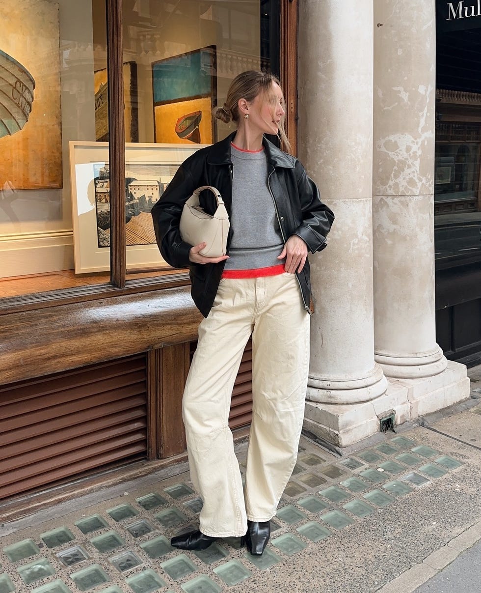 Black Leather Jacket Cream Trousers Smart Casual Black Leather Jacket Cream Trousers Smart Casual — Trendy Luxury Outfits