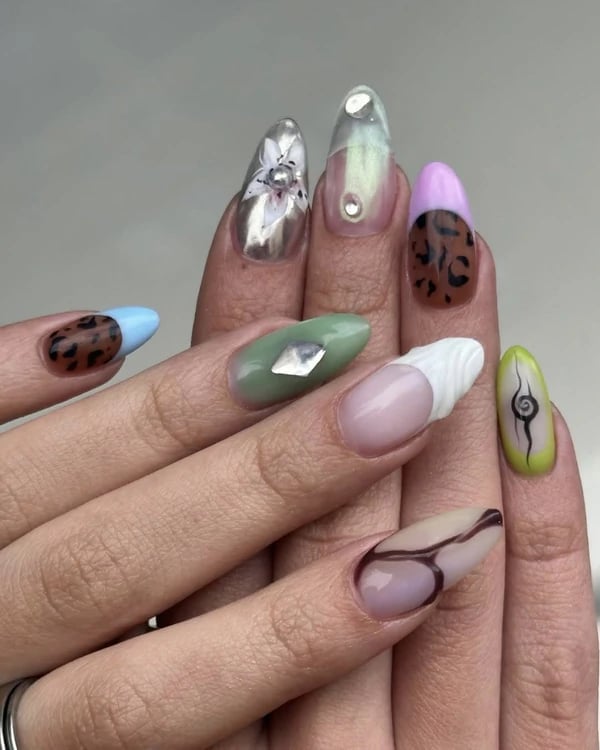 Purple Pink Glitter Ombre Leopard Print Long Coffin Nails — Trendy Manicure Nails