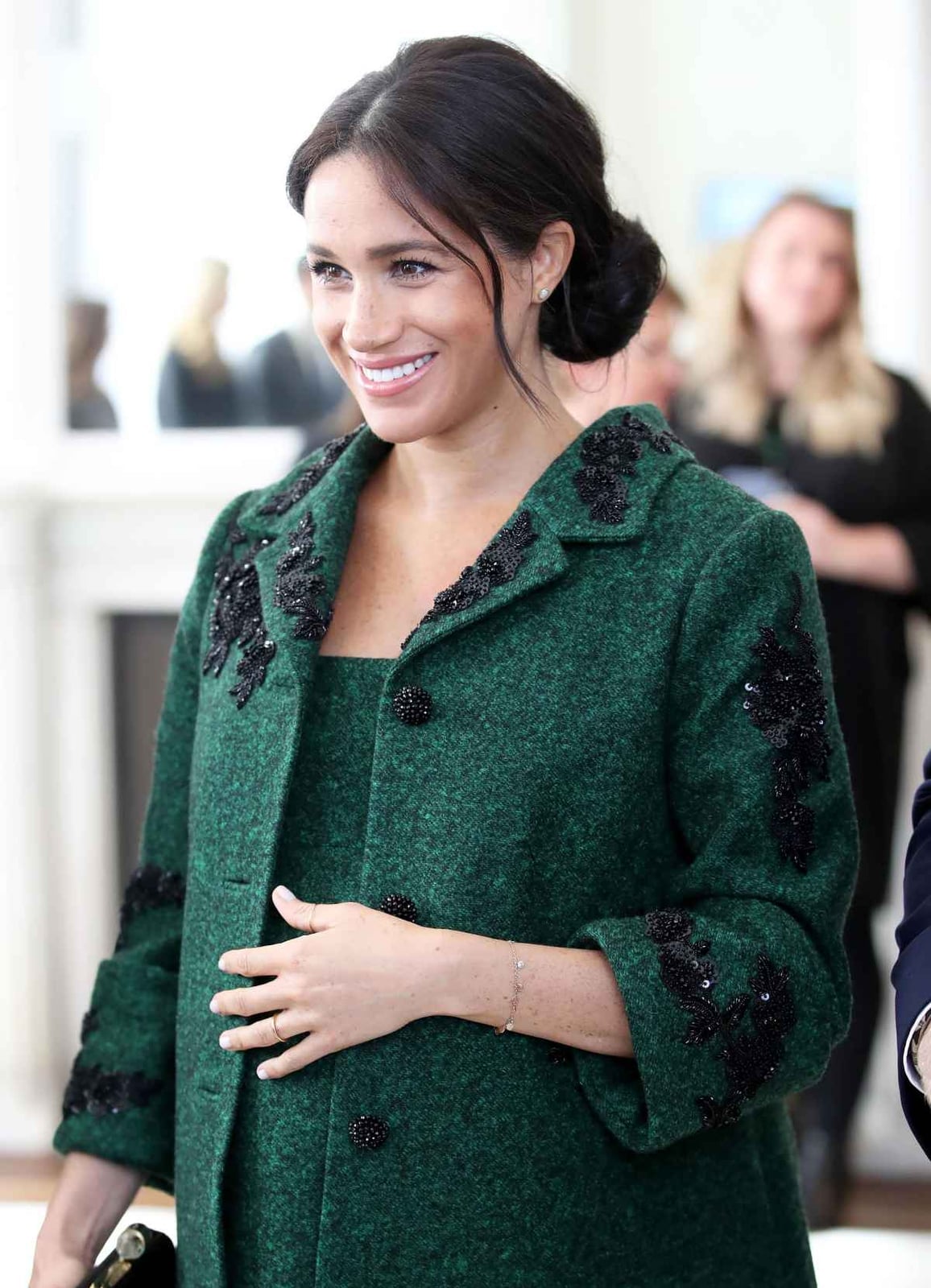 Emerald Green Textured Coat and Dress — Trendy Maternity Outfits