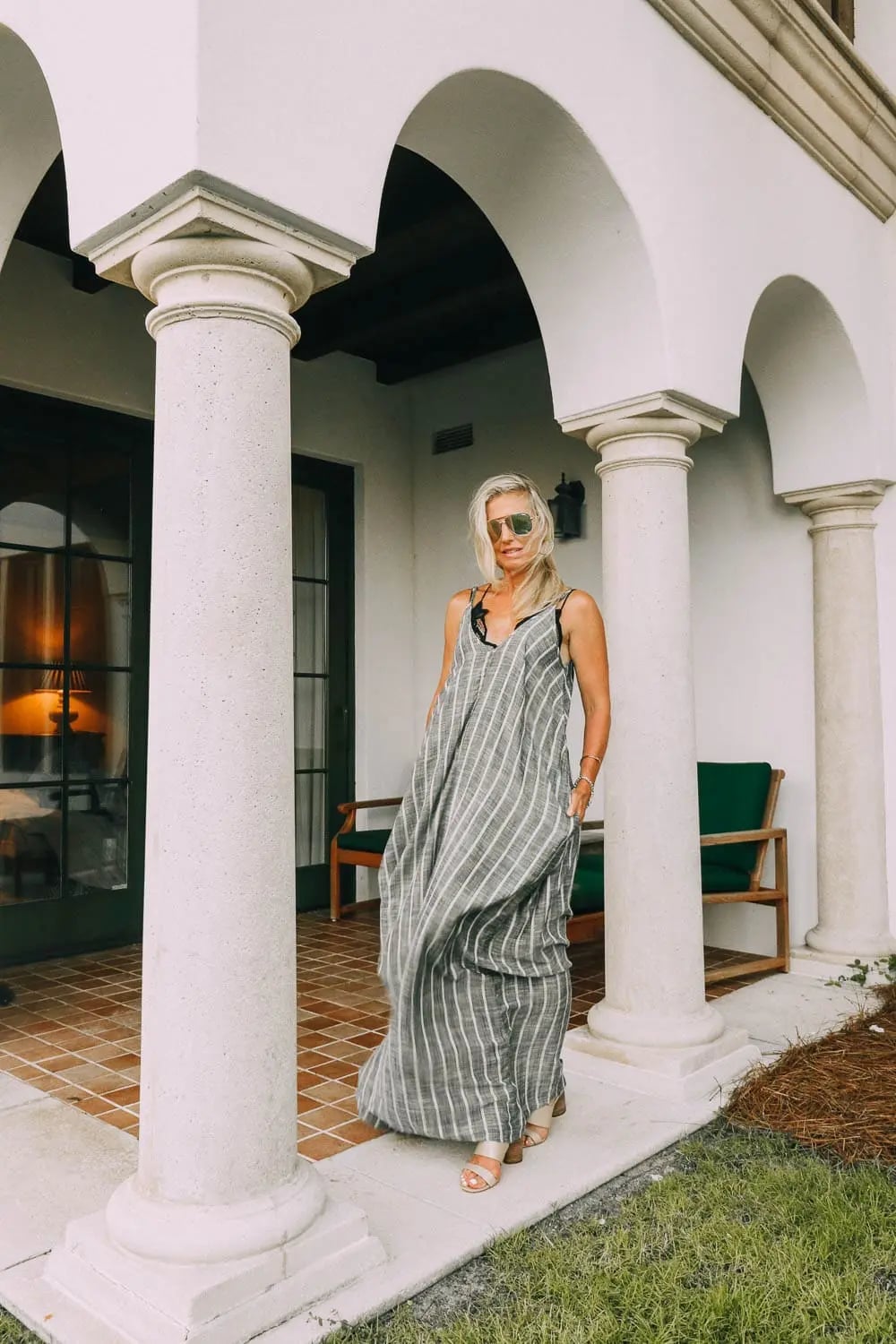 Grey and White Striped Linen Blend Maxi Dress — Trendy Maxi Dresses Outfit