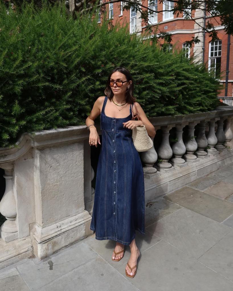 Dark Blue Denim Button-Front Maxi Dress — Trendy Maxi Dresses Outfit