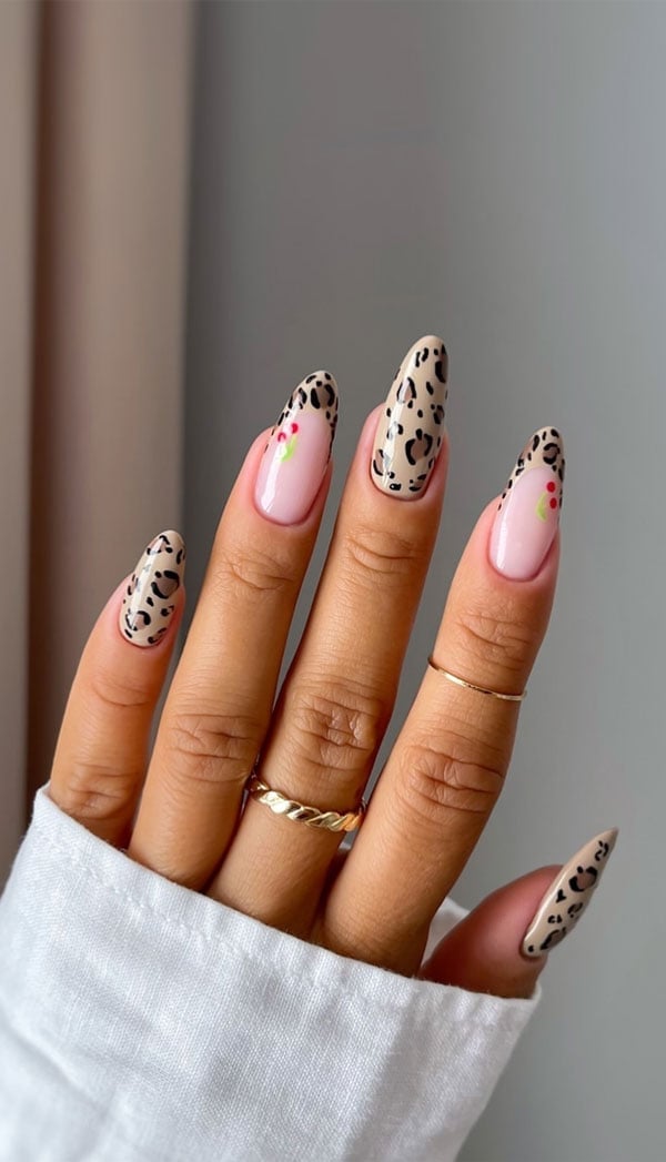 Nude Leopard Print Almond Nails — Trendy Medium Almond Nails