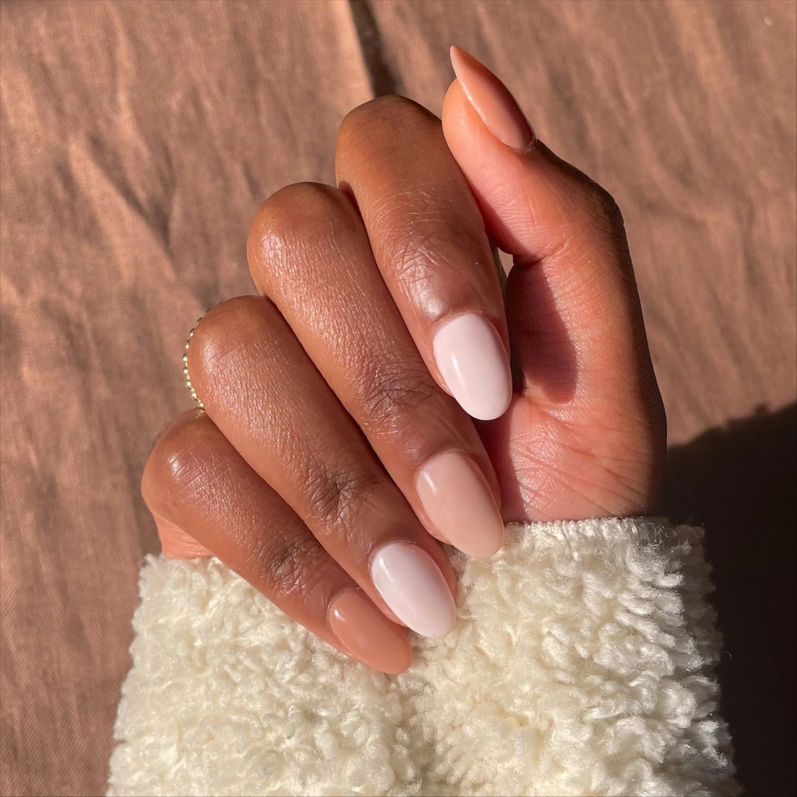 Pearly Base White Polka Dot Almond Nails — Trendy Medium Almond Nails