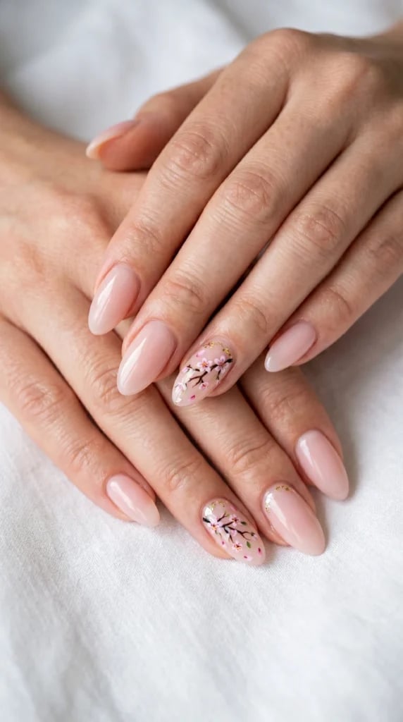 Sheer Nude Abstract Wavy Black Line Almond Nails With средний миндаль — Trendy Medium Almond Nails