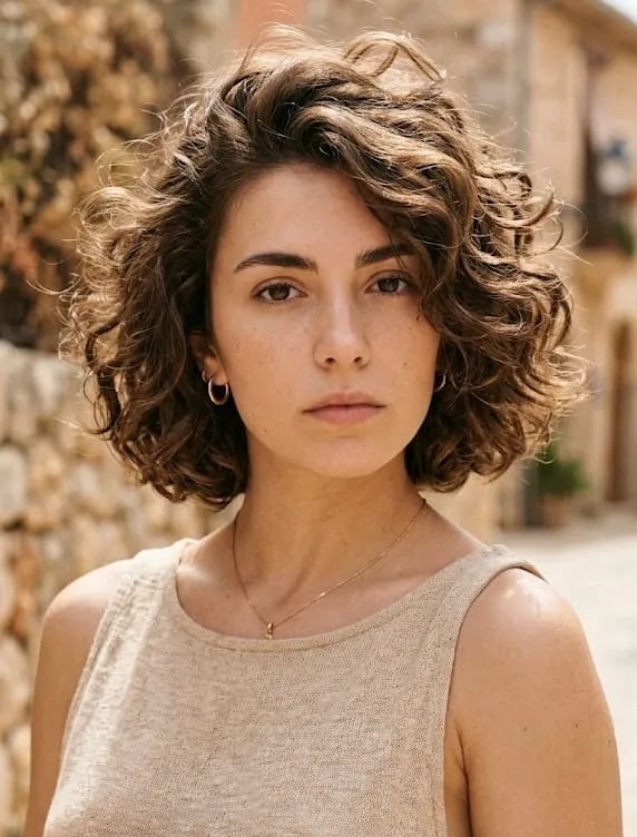 Chin Length Bob With Lighter Highlights Chin Length Bob With Lighter Highlights — Trendy Medium Curly Hair