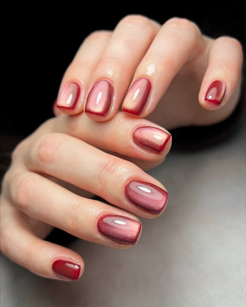 Red to Pink Cat-Eye Gradient Medium Square Nails Red to Pink Cat-Eye Gradient Medium Square Nails — Trendy Medium Square Nails