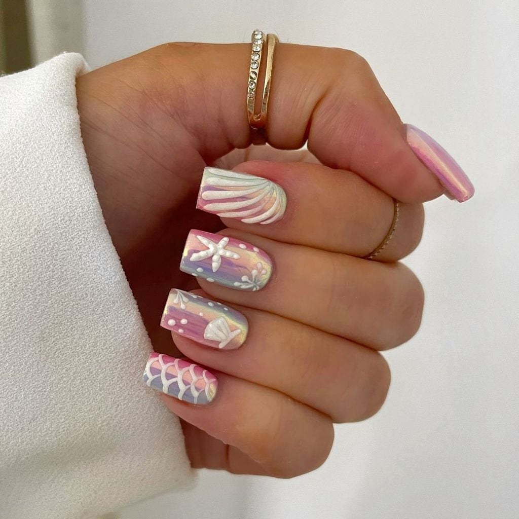 Pastel Rainbow Underwater Theme Medium Square Nails Pastel Rainbow Underwater Theme Medium Square Nails — Trendy Medium Square Nails