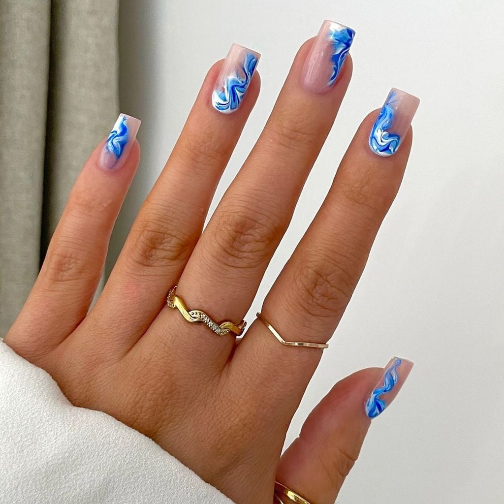 Vibrant Blue and Swirl Abstract Medium Square Nails Vibrant Blue and Swirl Abstract Medium Square Nails — Trendy Medium Square Nails