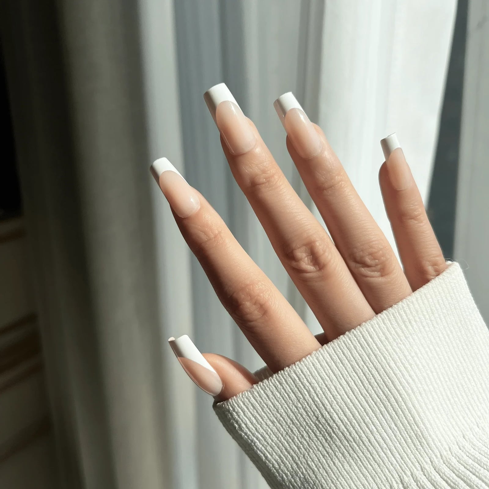 White Tip French Medium Square Nails White Tip French Medium Square Nails — Trendy Medium Square Nails